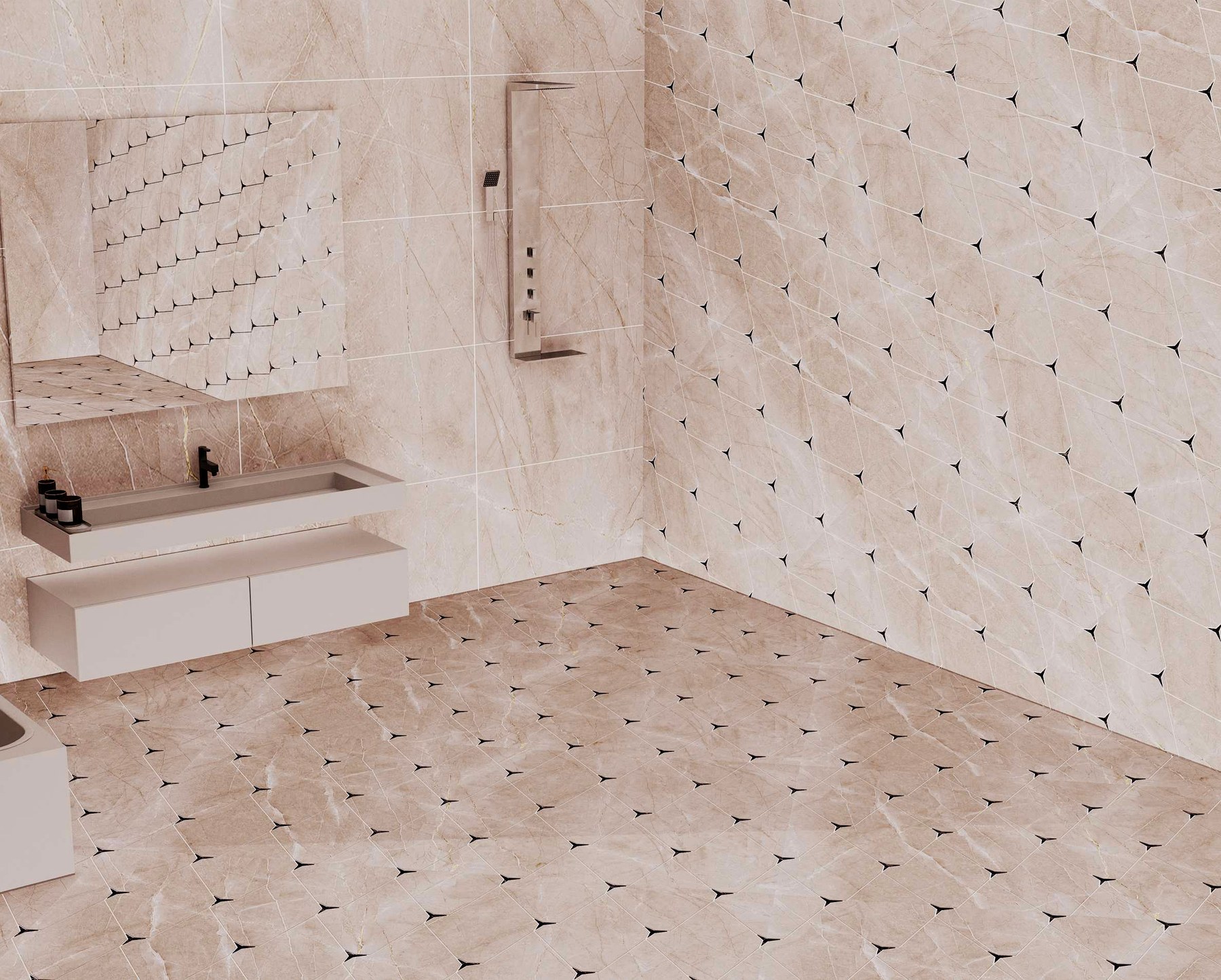 Beige onyx · diamond field, matte fitout