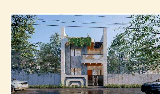 Sculpted facade · green ledge