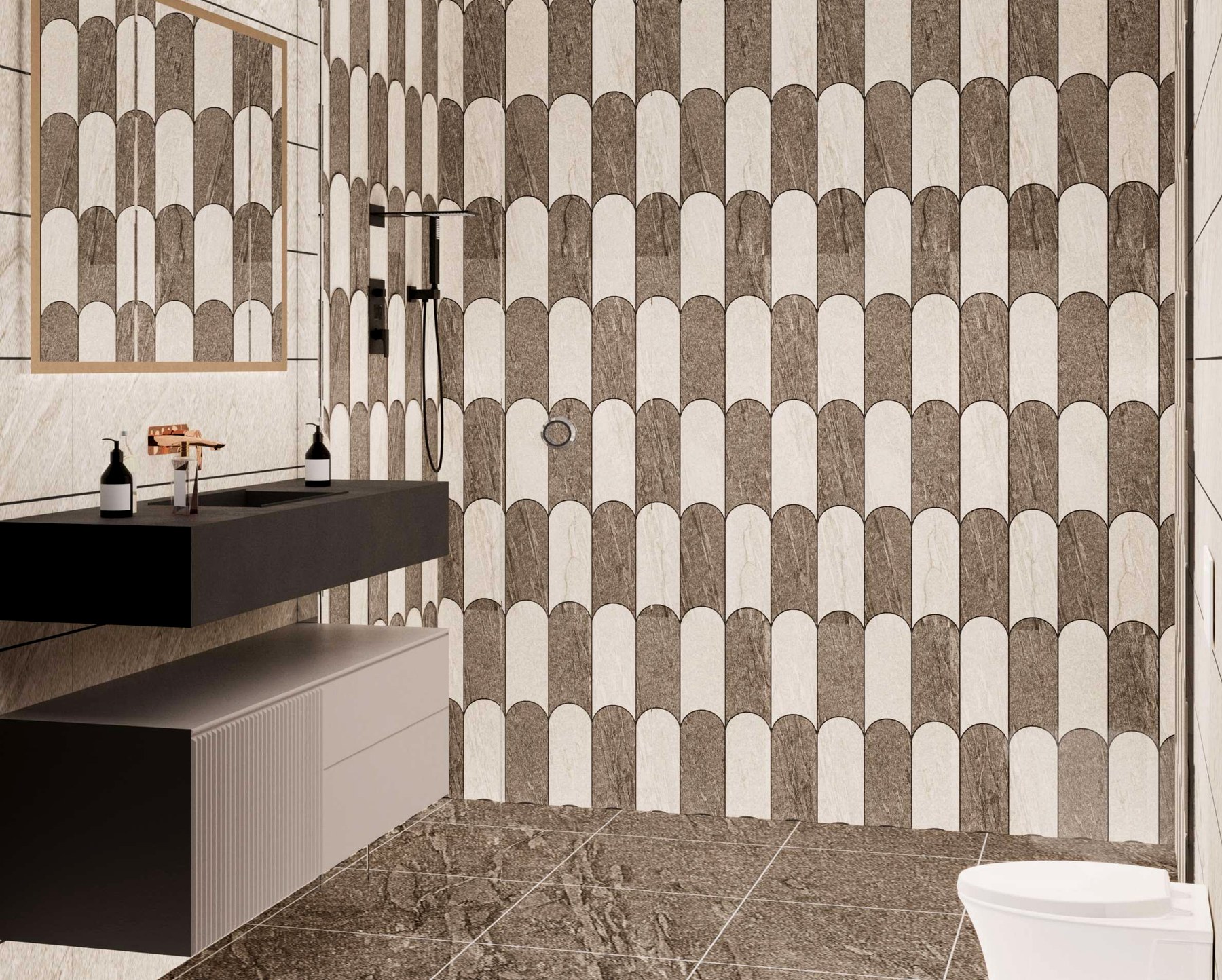 Beige onyx · diamond field, matte fitout