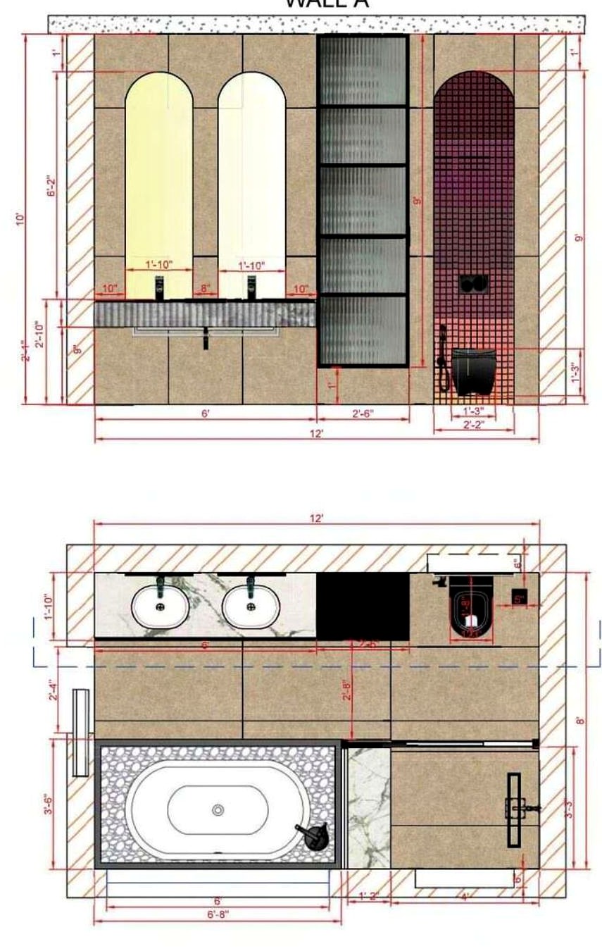 Bathroom · Wall A + plan