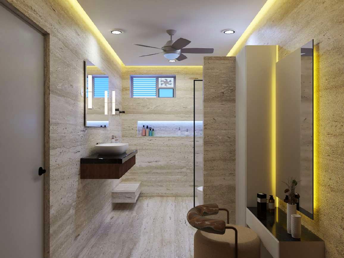 Bar corner · warm brass